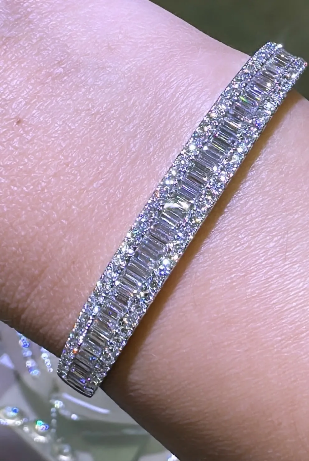 3.97ct tw Baguette and Round Diamond White Gold Bangle Bracelet