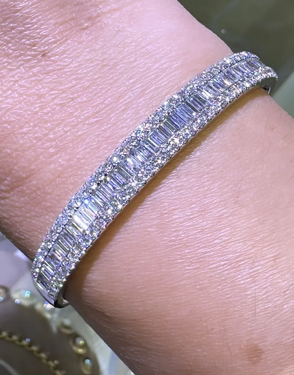 3.97ct tw Baguette and Round Diamond White Gold Bangle Bracelet