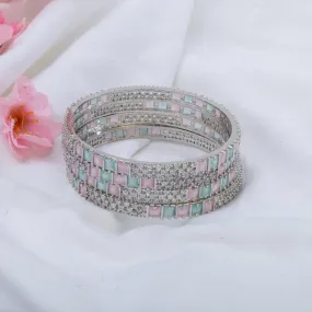 4 Pcs Bangles set silver mint pink