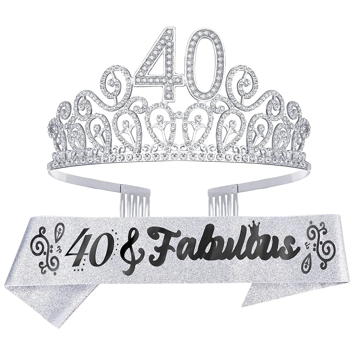 40th Birthday Sash And Tiara For Women - Fabulous Glitter Sash   Ripples