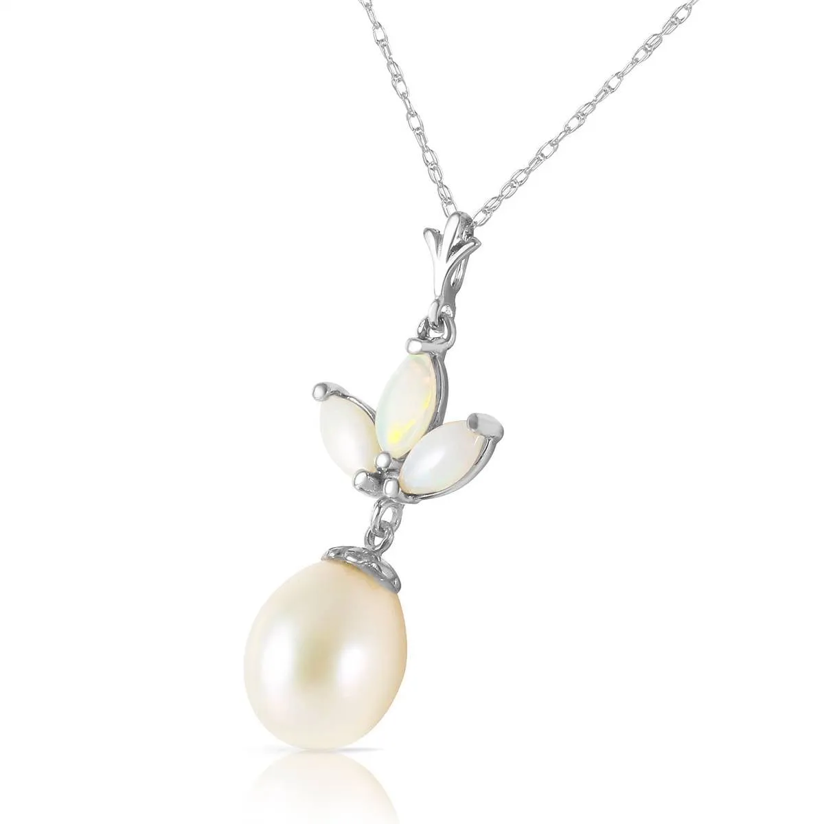 4.75 Carat 14K Solid White Gold Necklace Pearl Opal