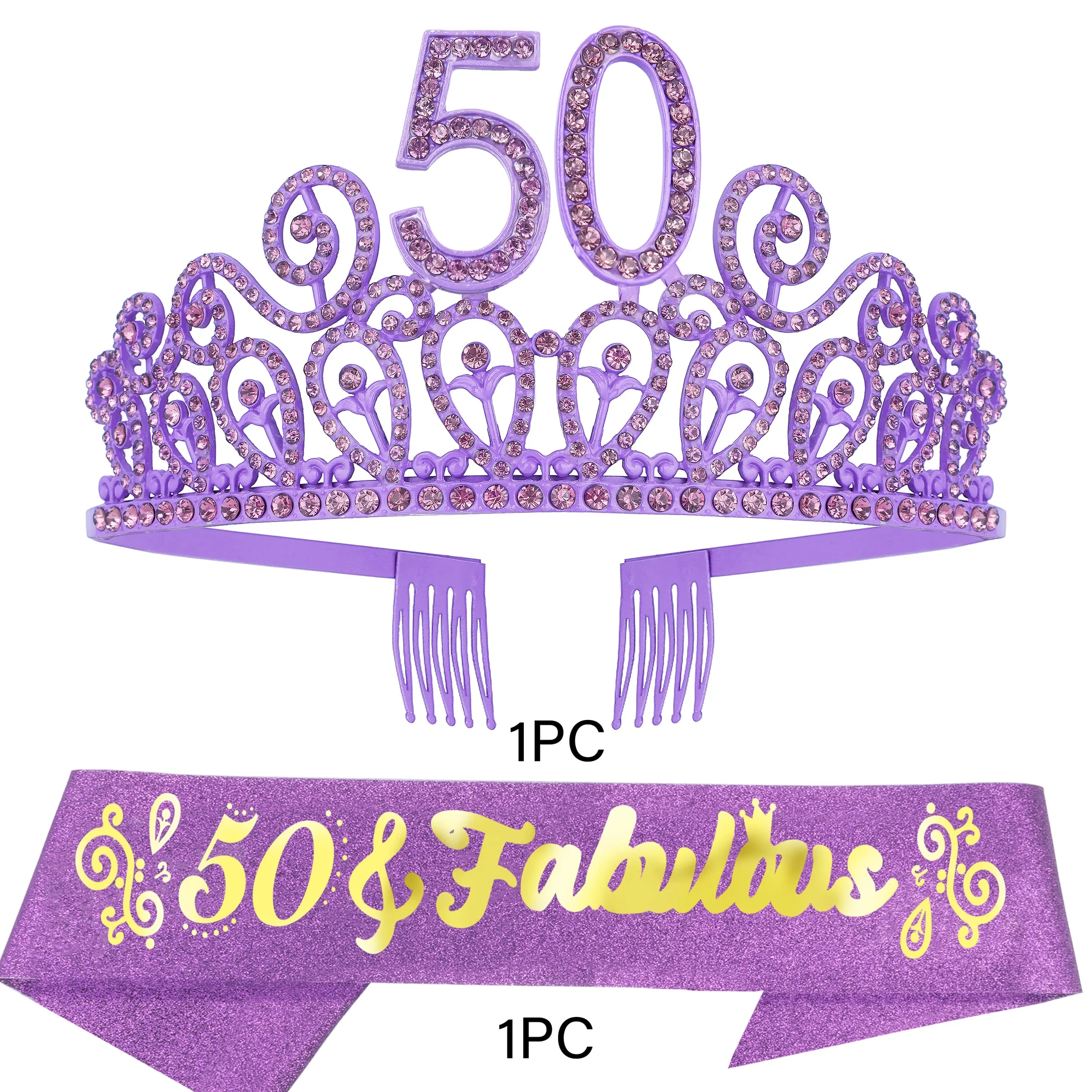 50th Birthday Sash And Tiara For Women - Fabulous Glitter Sash   Ripples