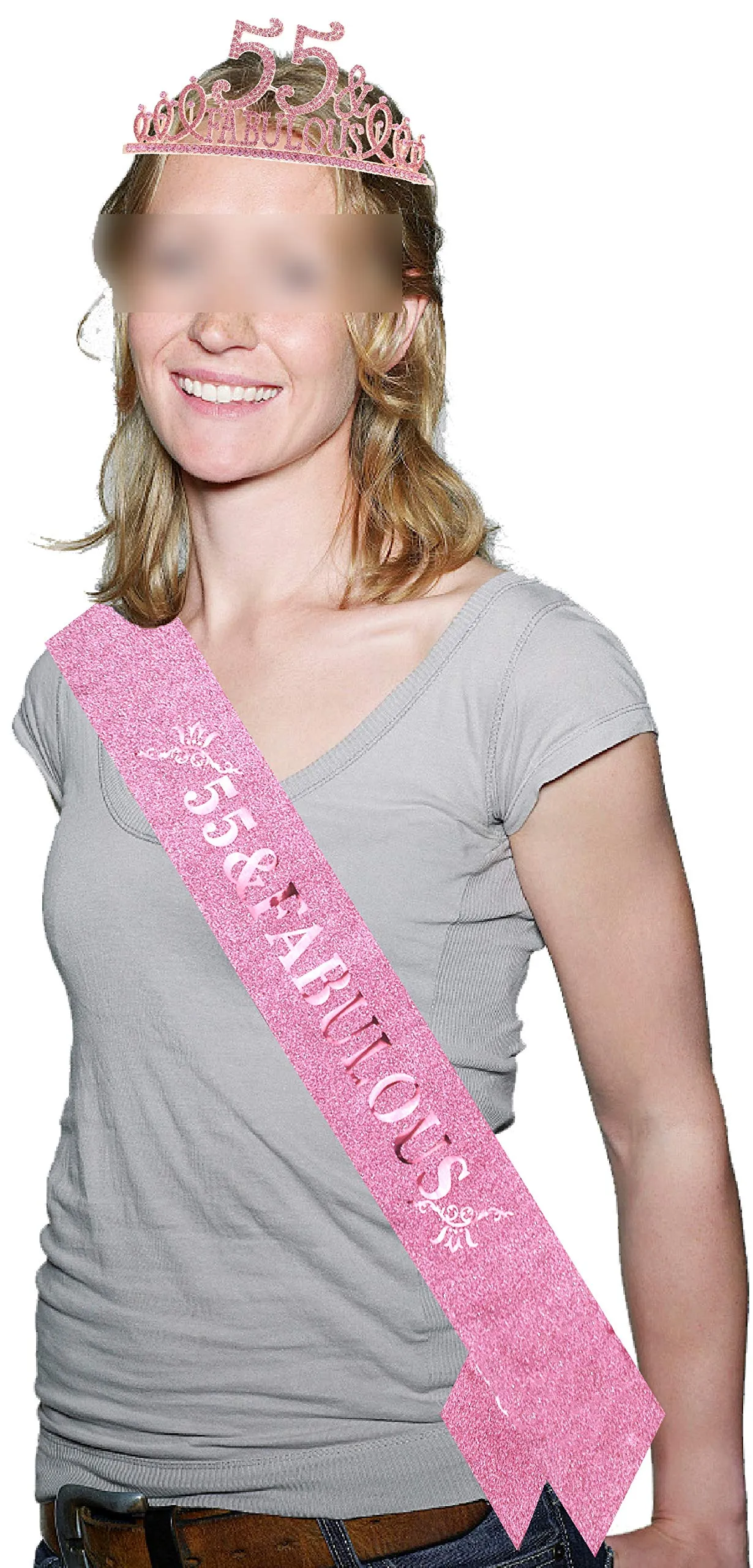 55th Birthday Gifts for Women,55th Birthday Tiara and Sash Pink,55th Birthday Decorations