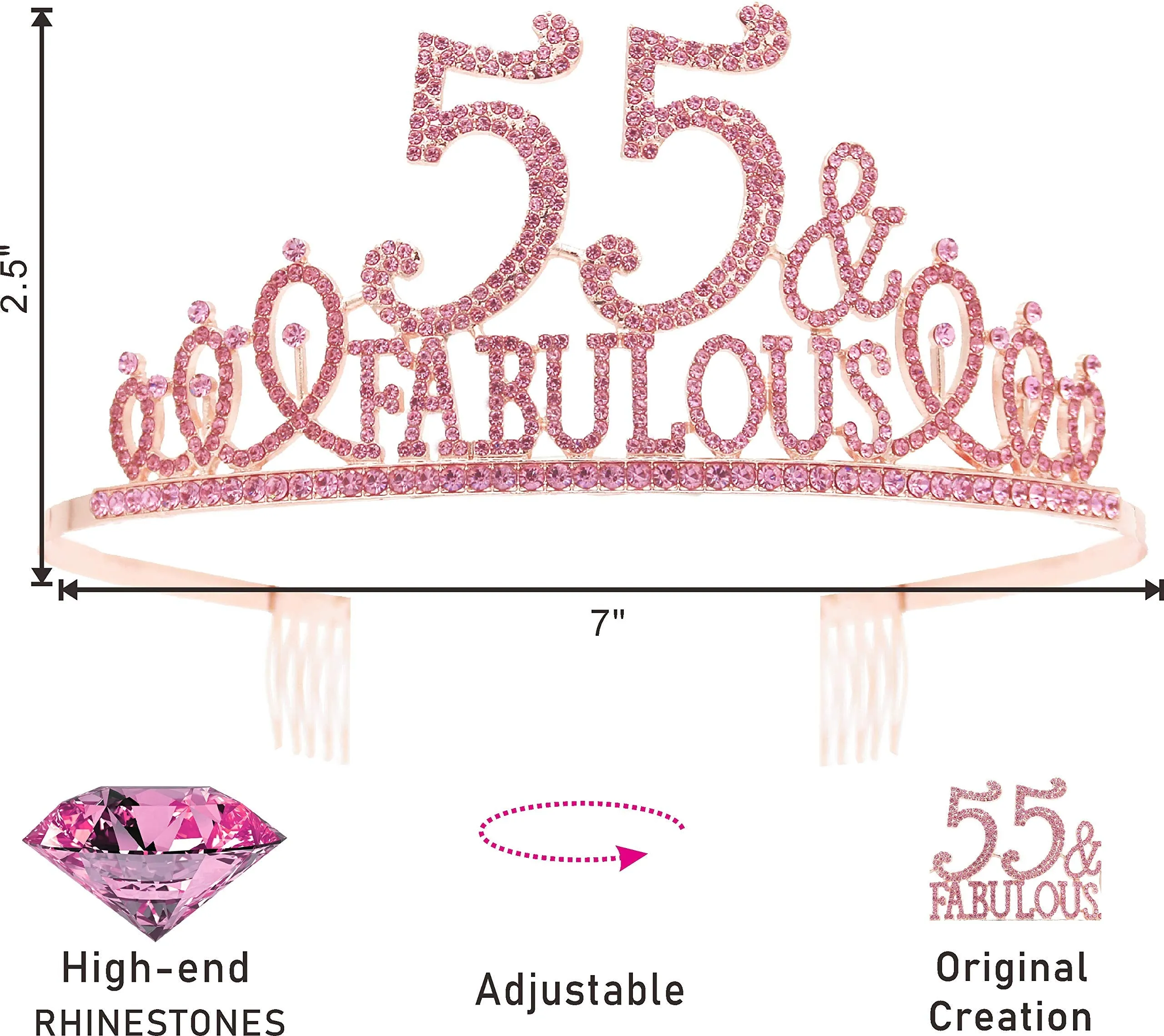 55th Birthday Gifts for Women,55th Birthday Tiara and Sash Pink,55th Birthday Decorations