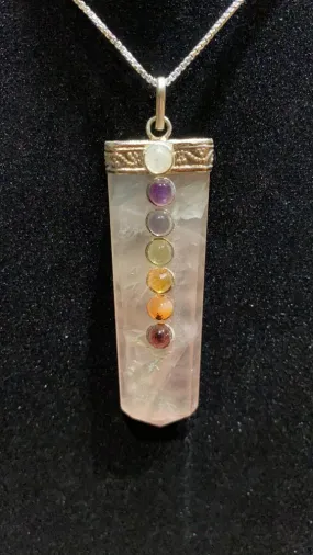 7 Chakras Rose Quartz Pendant