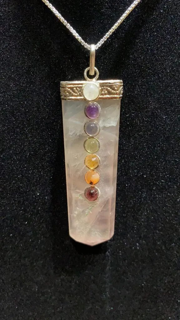 7 Chakras Rose Quartz Pendant