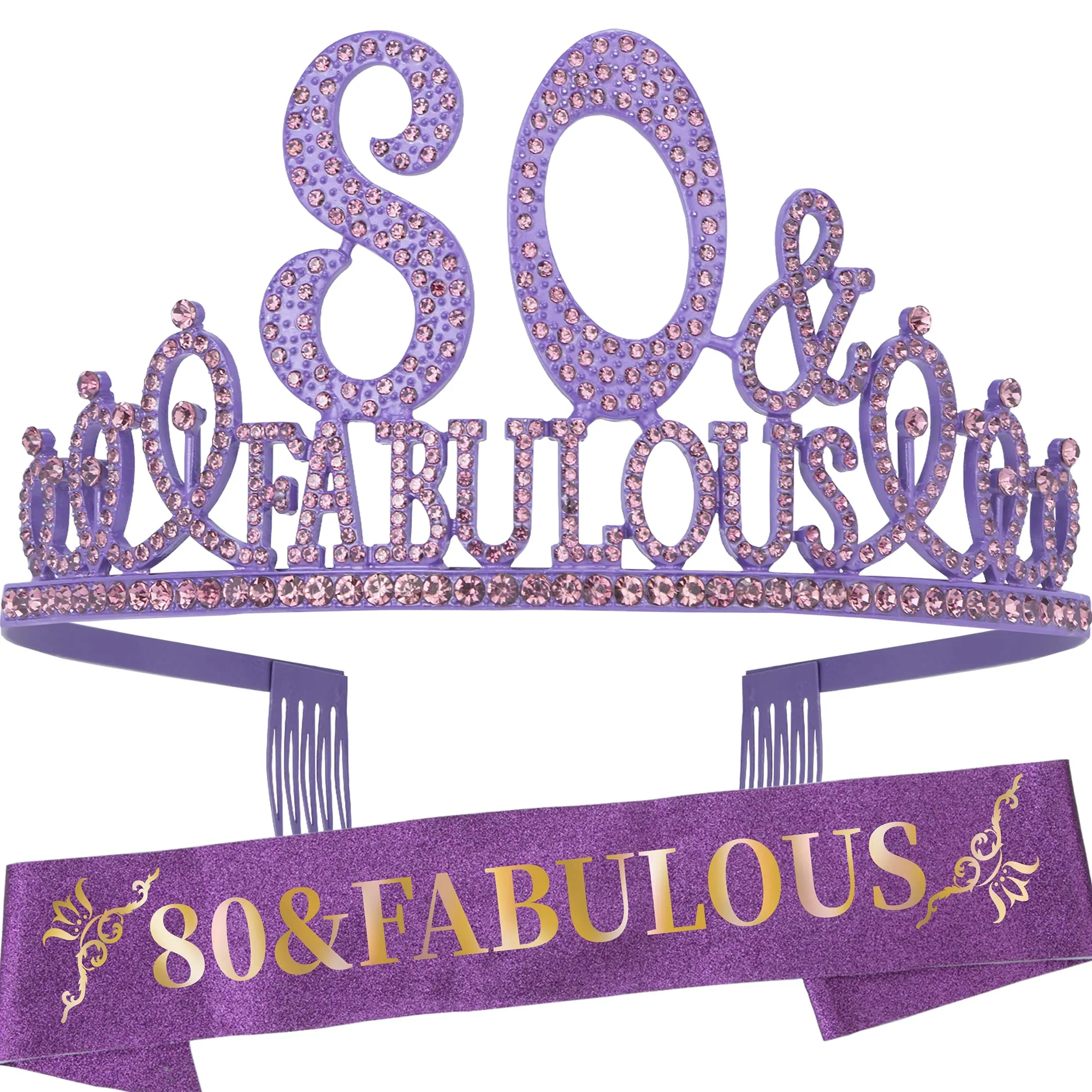 80th Birthday Gifts for Women, 80th Birthday Crown and Sash for Women, 80th Birthday