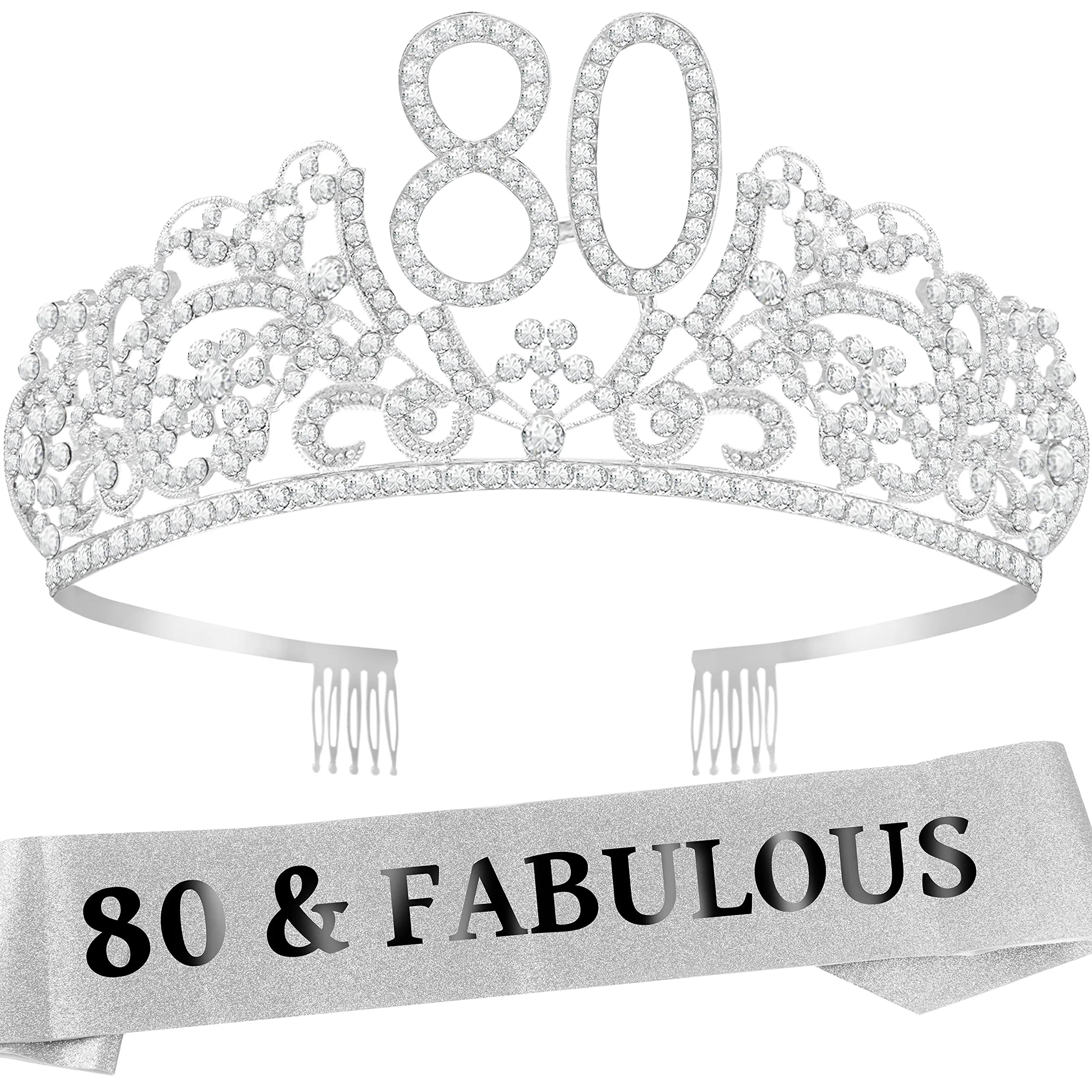 80th Birthday Gifts for Women, 80th Birthday Crown and Sash for Women, 80th Birthday