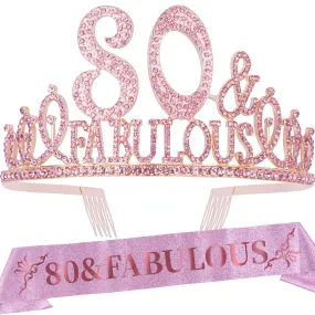 80th Birthday Gifts for Women, 80th Birthday Crown and Sash for Women, 80th Birthday