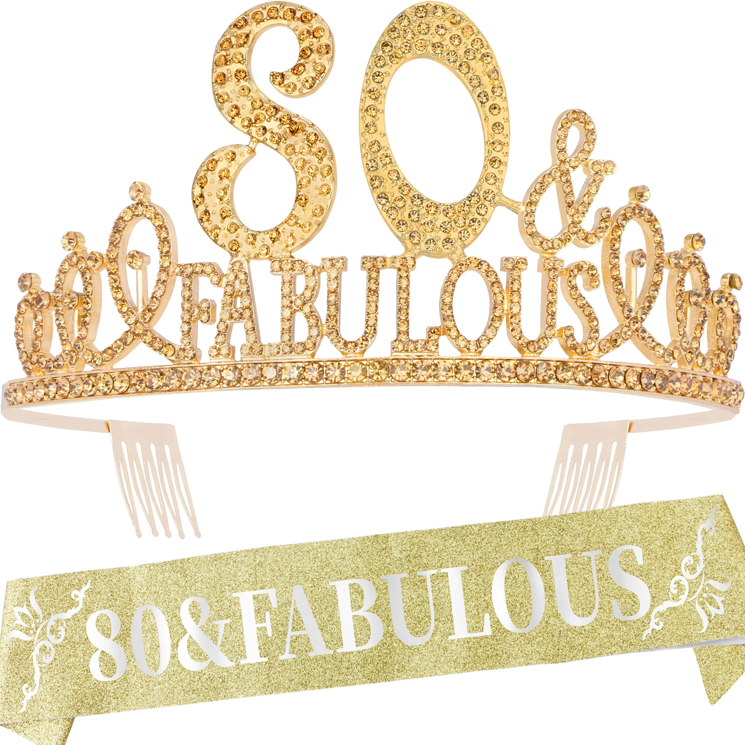 80th Birthday Gifts for Women, 80th Birthday Crown and Sash for Women, 80th Birthday