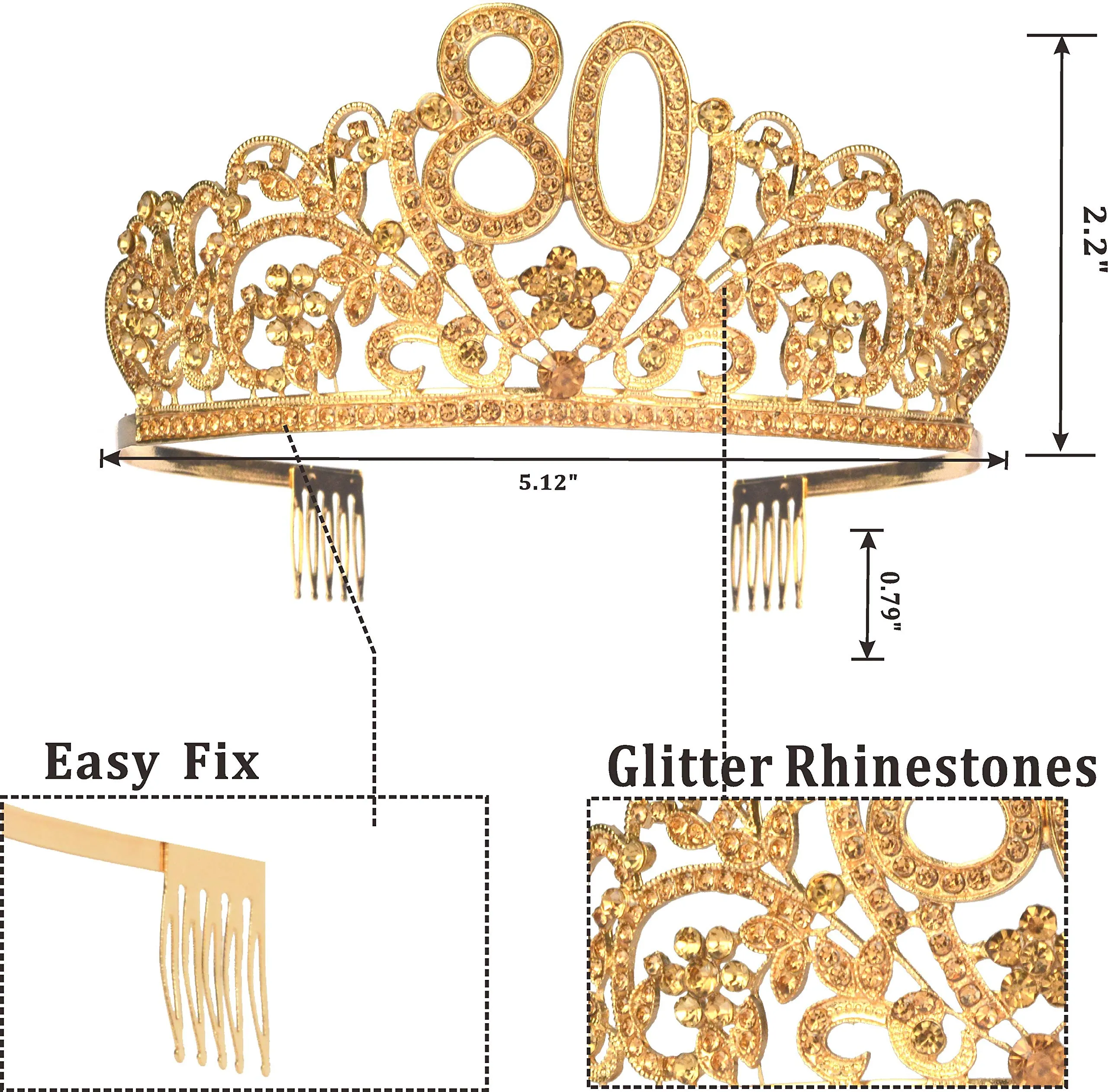 80th Birthday Sash And Tiara For Women - Fabulous Glitter Sash   Flowers