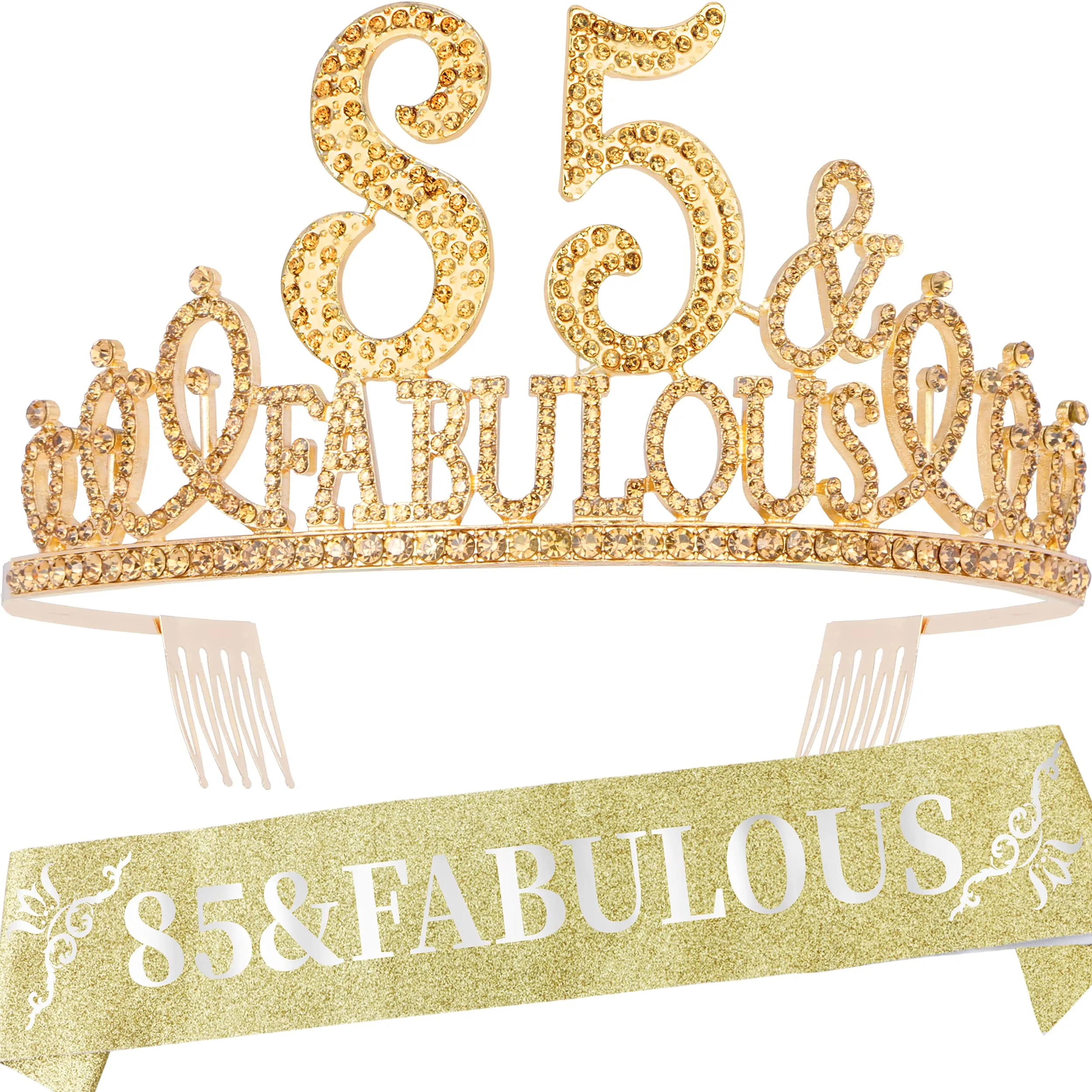 85th Birthday Gifts for Women, 85th Birthday Crown and Sash for Women, 85th Birthday