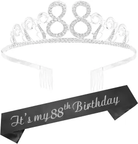 88th Birthday Gifts for Women, 88th Birthday Tiara and Sash, Happy 88th Birthday Party