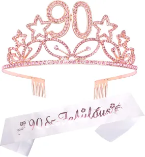 90Th Birthday Gifts For Women, 90Th Birthday Tiara And Sash, Appy 90Th Birthday Party