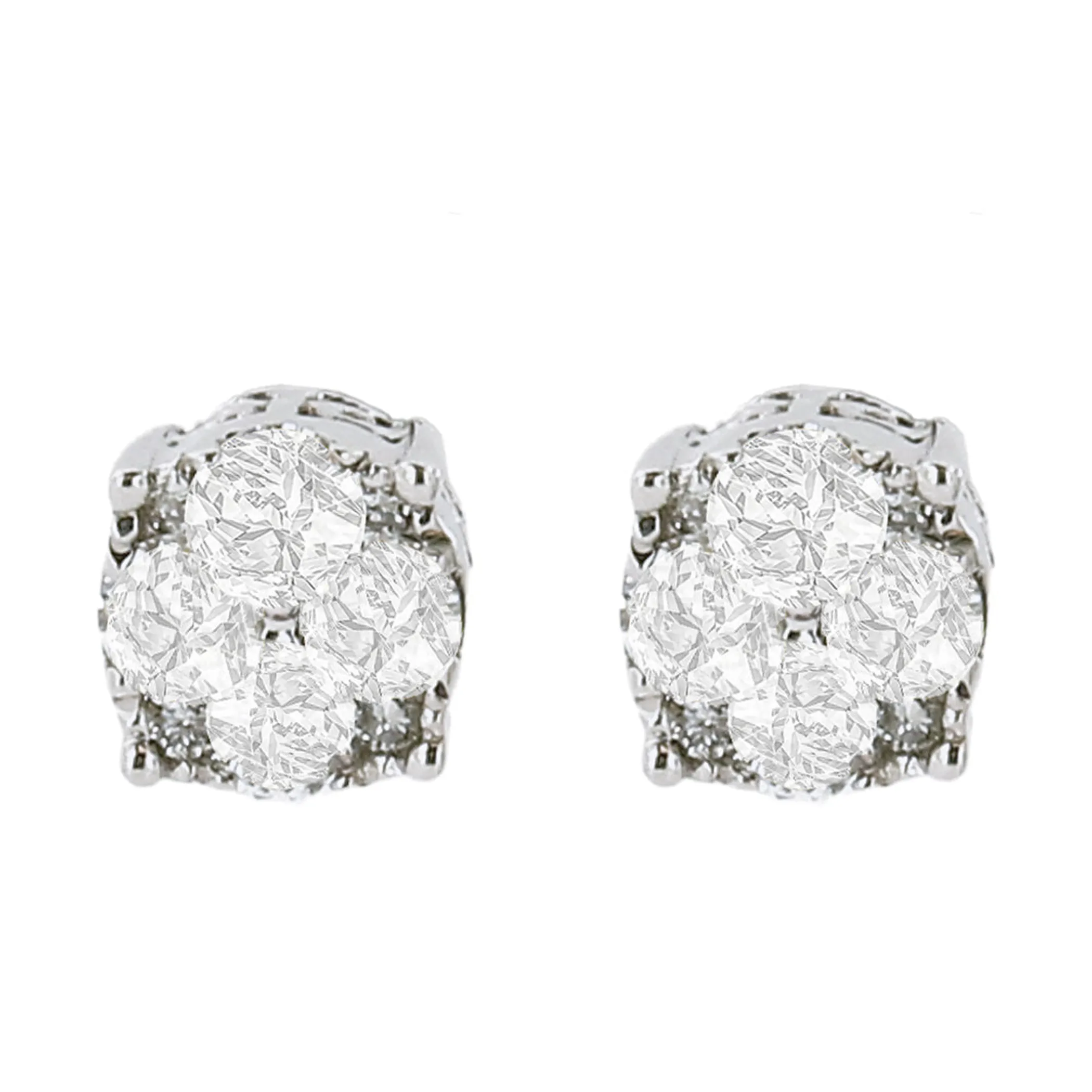 .925 Sterling Silver 1/2 cttw Prong Set Round-Cut Diamond Cluster Stud Earring (I-J Color, I2-I3 Clarity)