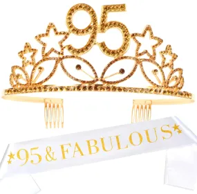 95th Birthday Gifts for Woman, 95th Birthday Tiara and Sash Gold, HAPPY 95th Birthday