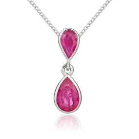 9K White Gold Double Pear Ruby Pendant