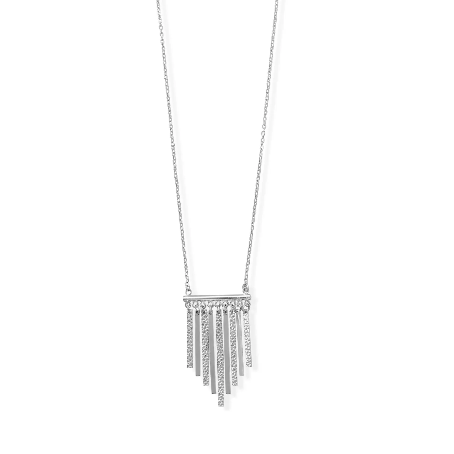 A Daring Drop! 16" 2 Rhodium Plated Polished and Textured Bar Necklace