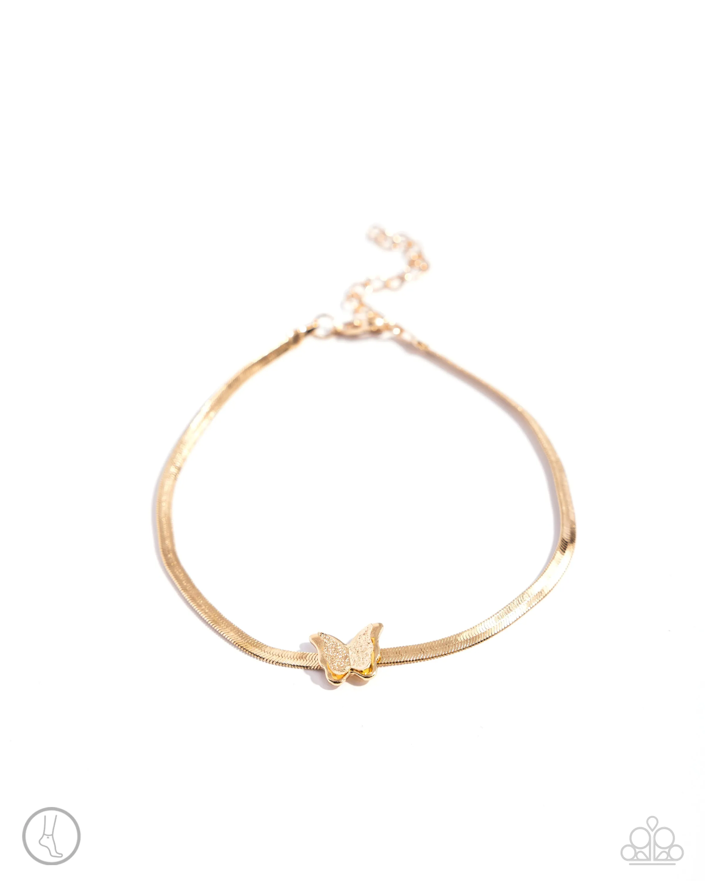 A FLIGHT-ing Chance - Gold - Herringbone Chain Butterfly Paparazzi Anklet