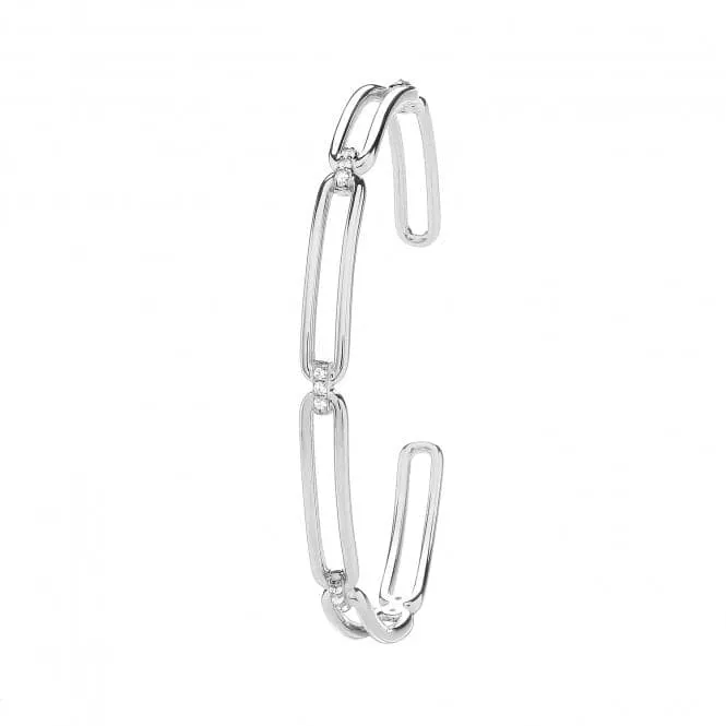 Acotis Silver Bangle Rhodium Plated Paperclip Link Zirconia G4432