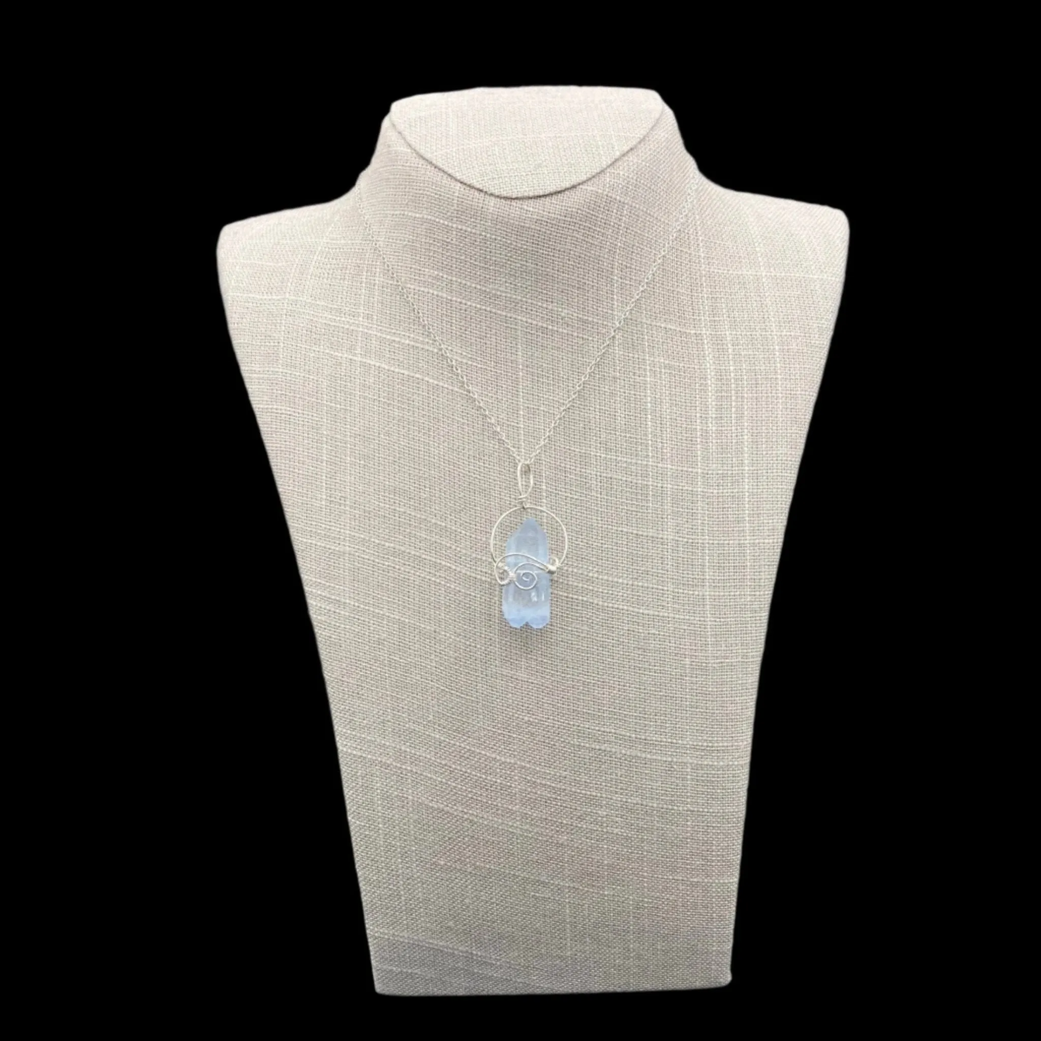 Adjustable Sterling Silver Hand Wire Wrapped Dumortierite Quartz Necklace