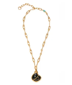 Agate Shell Pendant Necklace - Black