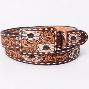 American Darling White Flower Hand Tooled & Painted Leather Belt ADBLF178