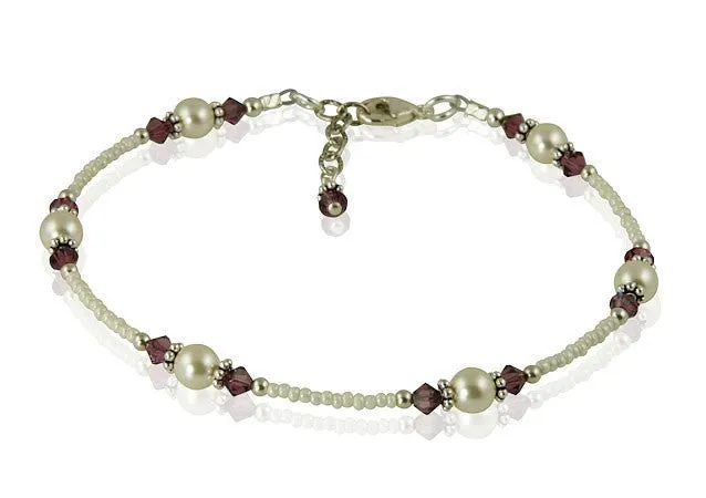 Amethyst Cream Pearl Beaded Anklet