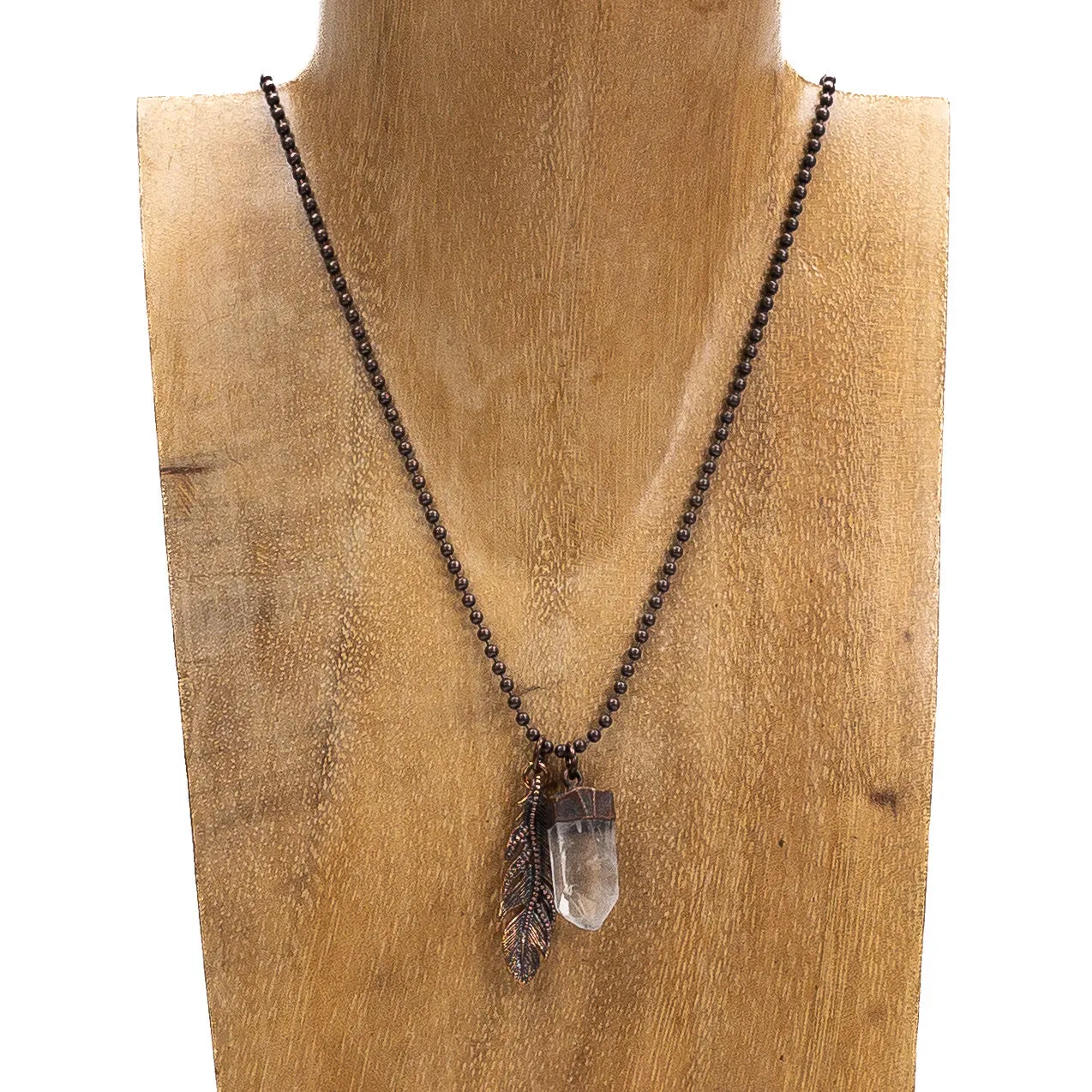 Antique Copper Free Spirit Feather Necklace (3 Charm Options)