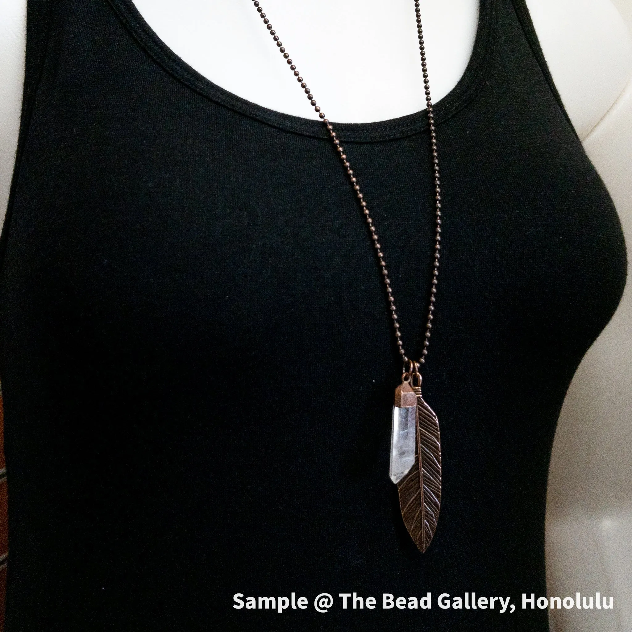 Antique Copper Free Spirit Feather Necklace (3 Charm Options)