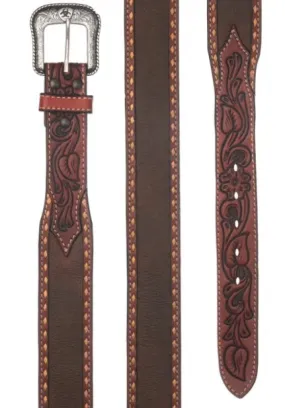 ARIAT Men's Brown Tooled Floral Textured Western Belt