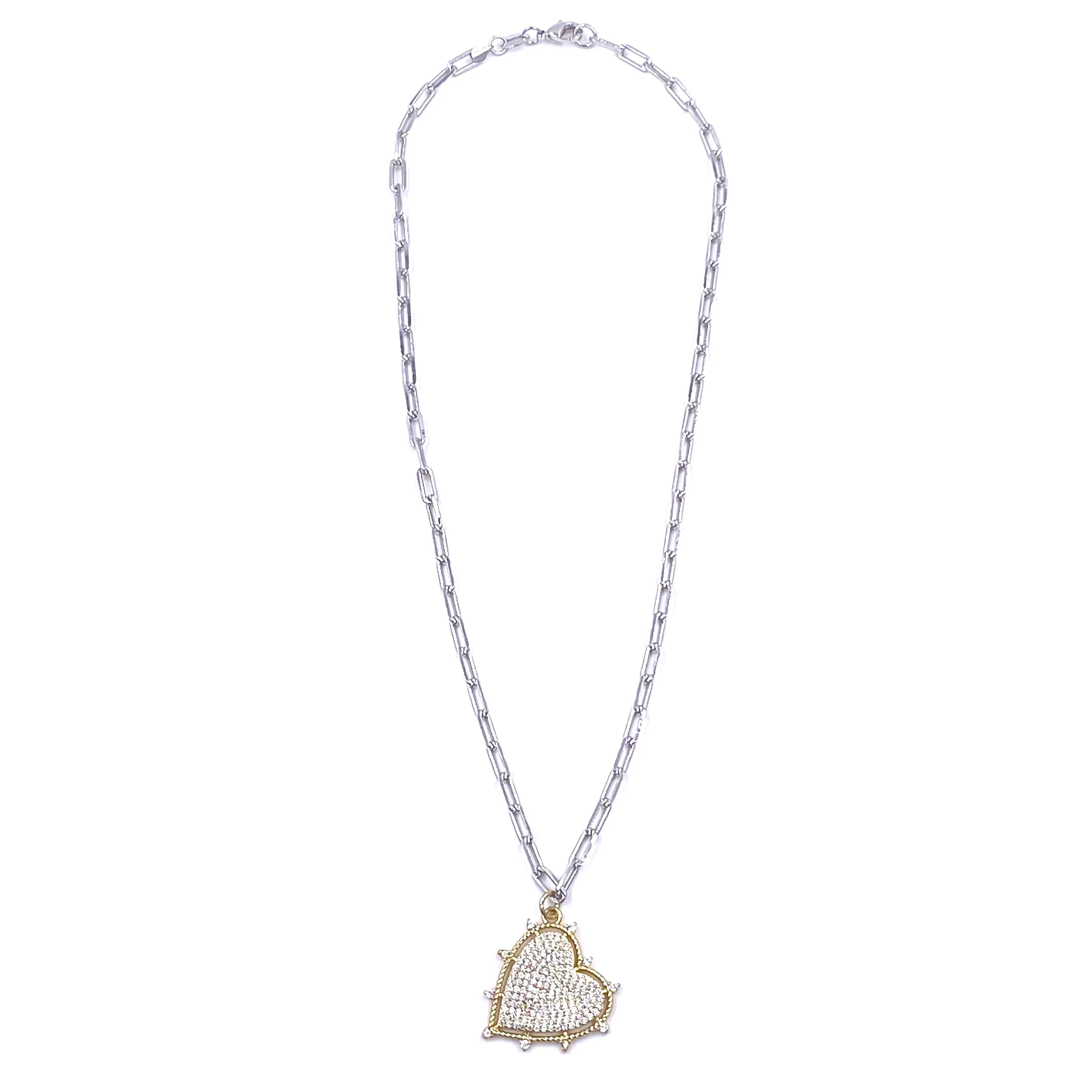 Ashley Gold Stainless Steel CZ Encrusted Spike Heart Pendant Necklace