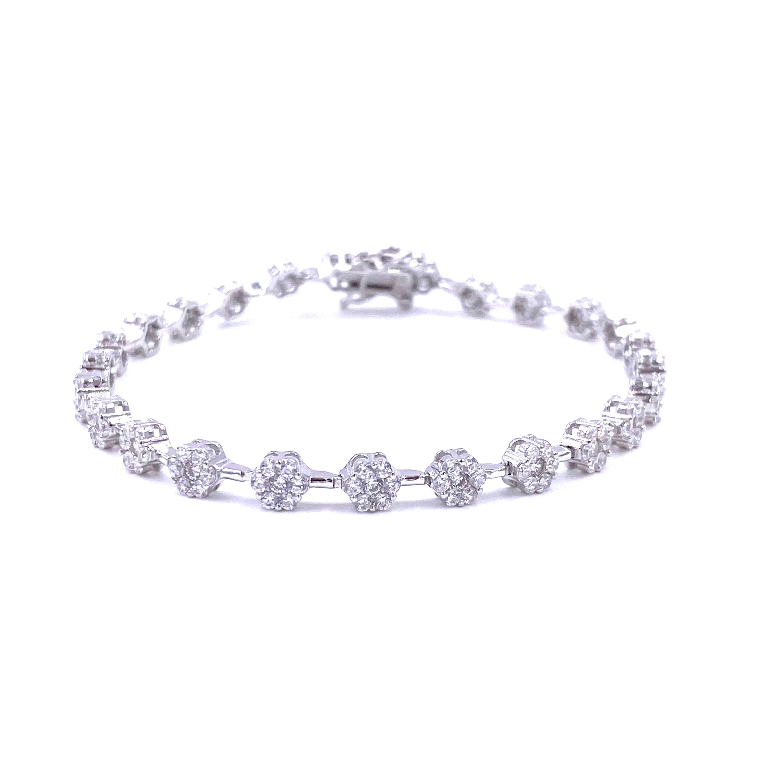 Ashley Gold Sterling Silver CZ Flower Design Tennis Bracelet