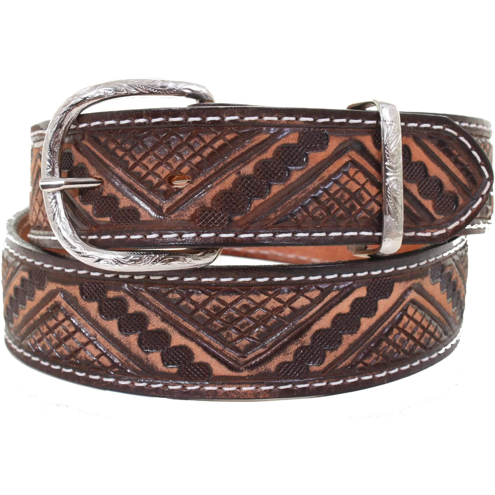 B984 - Brown Vintage Tooled Belt