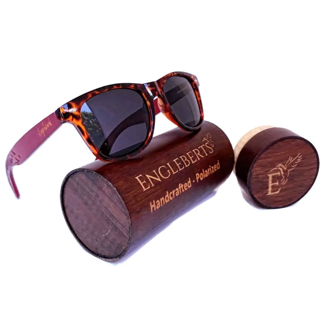 Bamboo Red Tortoise Sunglasses with Wood Case