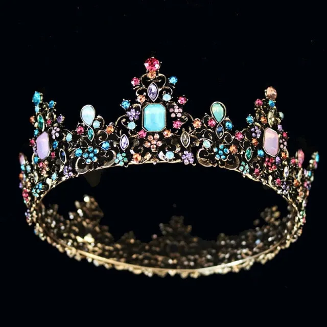 Baroque Royal Queen Crown Luminesque Crystal Rhinestones- Bride- Quinceañera