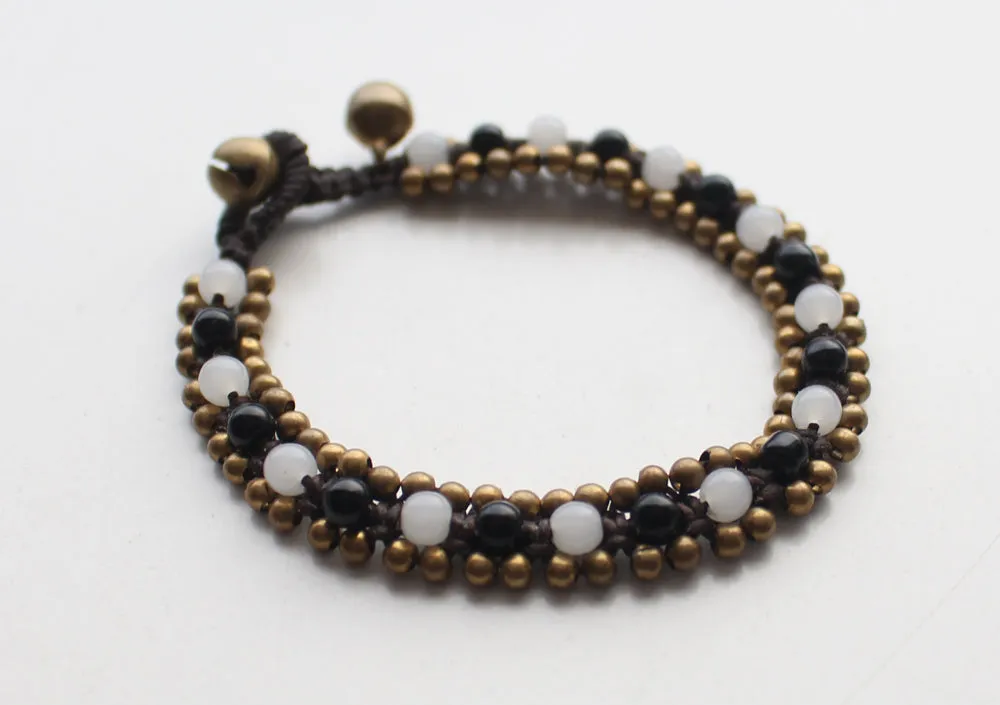 Black and Quartz Glass Beads Handwoven Teen Anklet