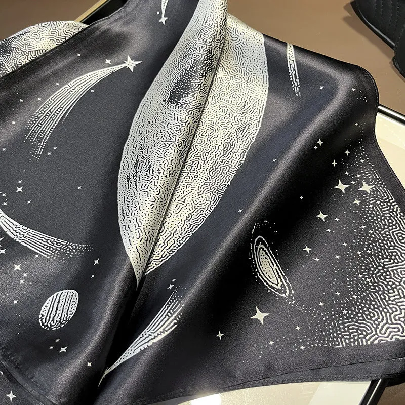 Black and White Moon Pegasus mulberry silk scarf/65CM 100% mulberry silk scarf/Silk shawl/Gift for her