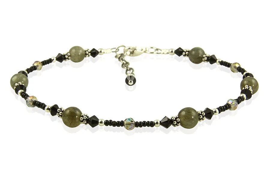 Black Labradorite Gemstone Beaded Anklet