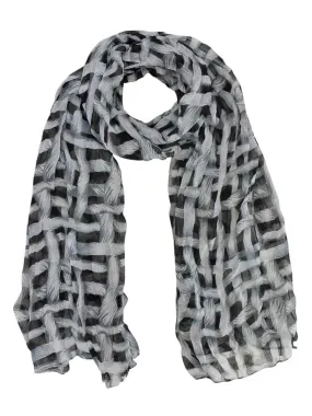 Black Multicolor Lightweight Weave Print Scarf