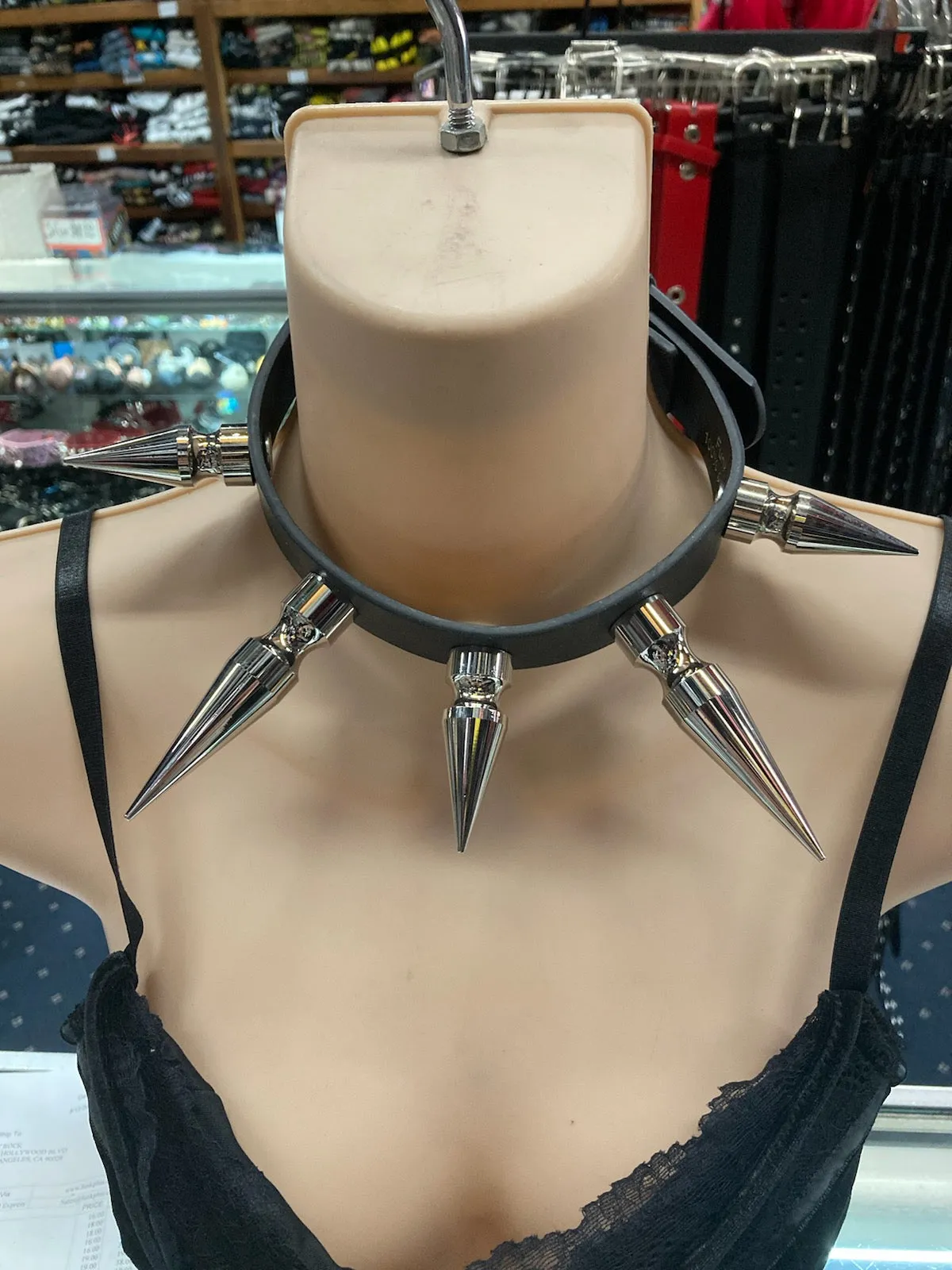 Black Vegan Leather Collar w/ Multi-Sized Silver Spike Details