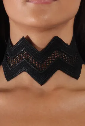 Black Wide Crochet Zig Zag Choker - Hestia