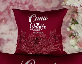 Burgundy silver Quinceanera tiara pillow