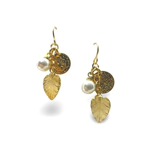 Cluster Earrings: Citrine Leaf, Pearl and Coin (EGCL734CT)