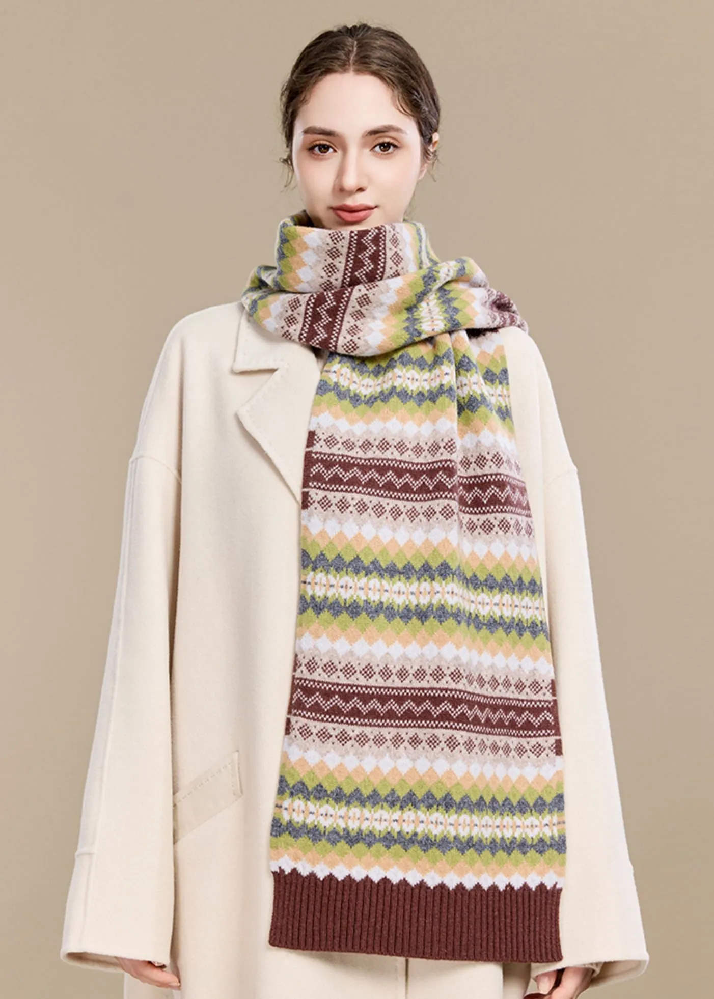 Colorblock Pure Wool Long Scarf