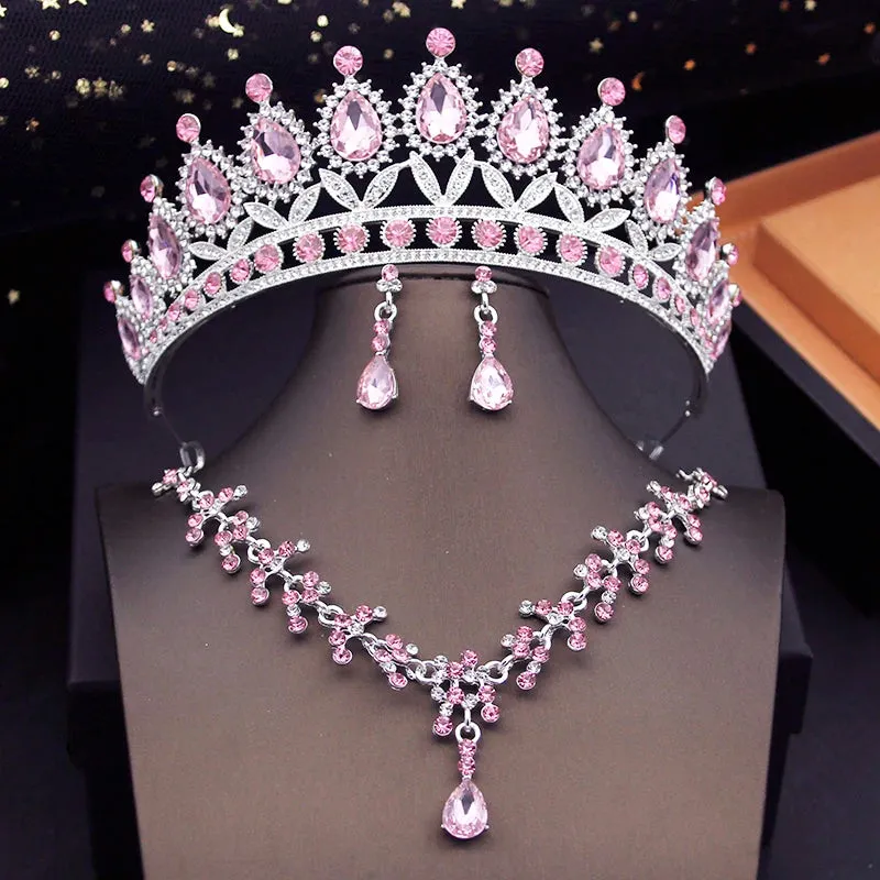 Colorful Party Tiara Crown Necklace Earrings Sets Costume Jewelry