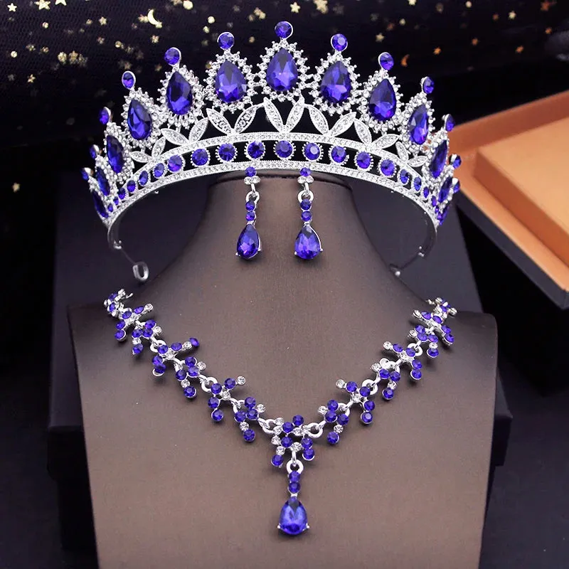 Colorful Party Tiara Crown Necklace Earrings Sets Costume Jewelry