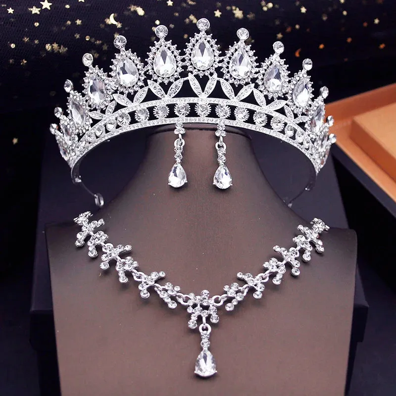 Colorful Party Tiara Crown Necklace Earrings Sets Costume Jewelry