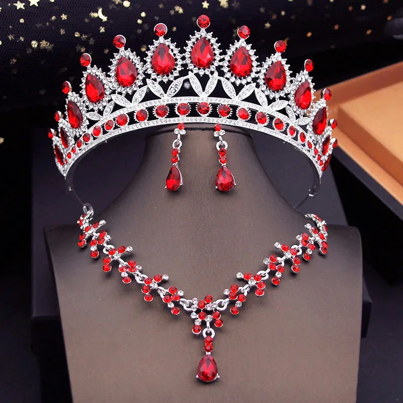 Colorful Party Tiara Crown Necklace Earrings Sets Costume Jewelry