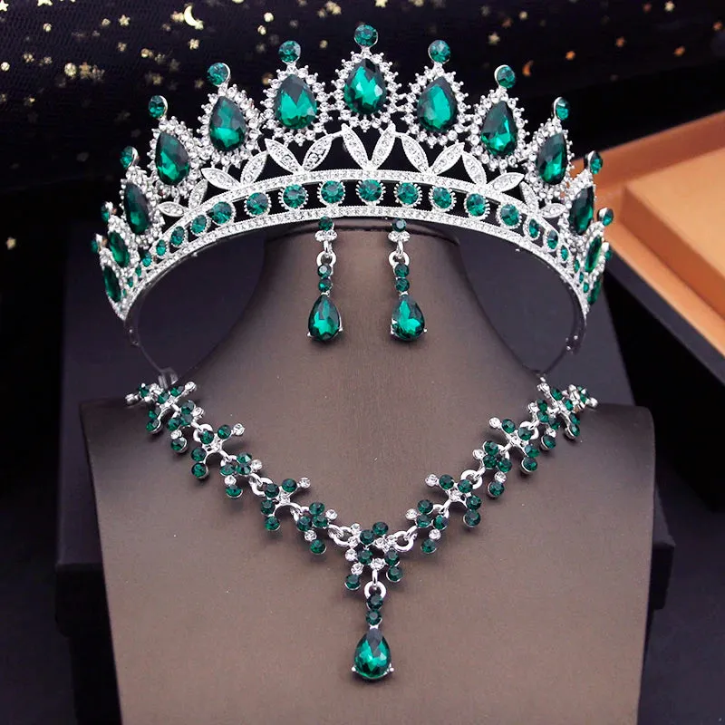 Colorful Party Tiara Crown Necklace Earrings Sets Costume Jewelry